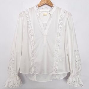 Anthro Maeve Embroidered Eyelet Ruffle Blouse  Cottagecore Boho Size Small White